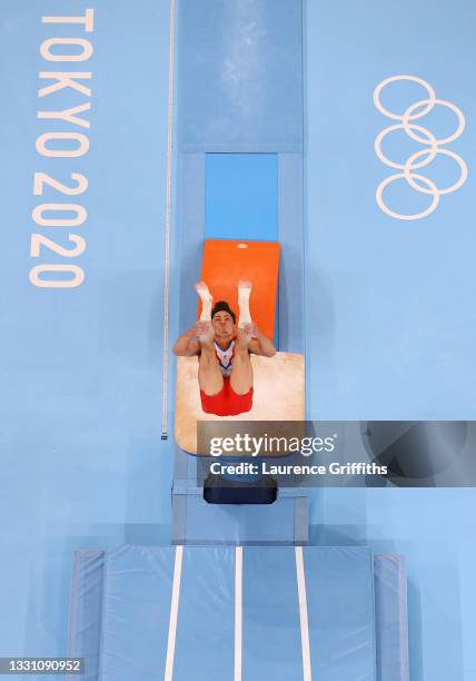 Artur Dalaloyan of Team ROC competes on vault during the Men's All-Around Final on day five of the Tokyo 2020 Olympic Games at Ariake Gymnastics...
