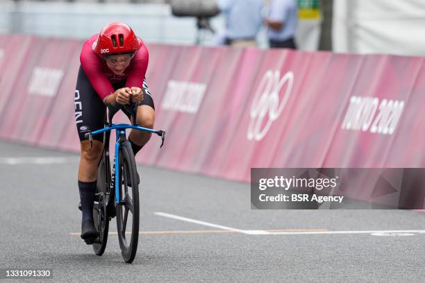 Emma Cecilie Joergensen of Team Denmark competes in the Women's Individual Time Trial during day 5 of the Tokyo 2020 Olympic Games at the Fuji...