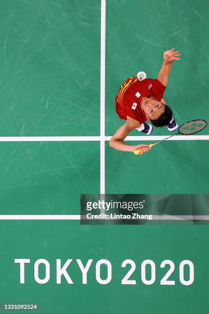 Kento Momota of Team Japan competes against Heo Kwanghee of Team South Korea during a Men’s Singles Group A match on day five of the Tokyo 2020...
