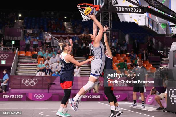 Stefanie Dolson of Team United States drives to the basket in the 3x3 Basketball competition on day five of the Tokyo 2020 Olympic Games at Aomi...