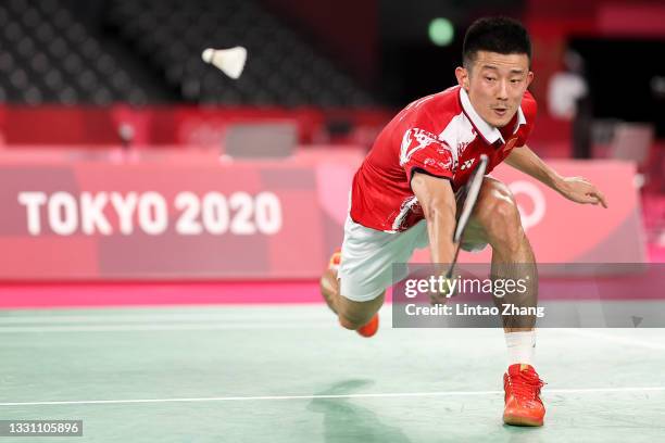 Chen Long of Team China competes against Pablo Abian of Team Spain during a Men’s Singles Group N match on day five of the Tokyo 2020 Olympic Games...