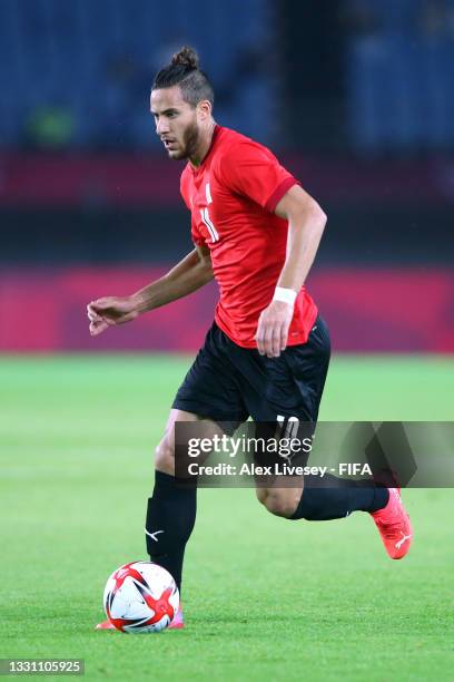 Ramadan Sobhi of Team Egypt in action during the Men's Group C match between Australia and Egypt on day five of the Tokyo 2020 Olympic Games at...