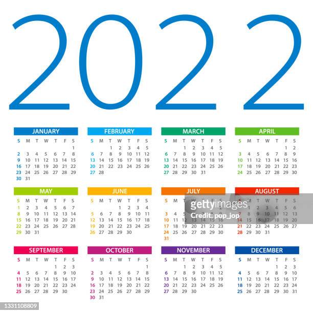 calendar 2022 - color vector illustration. week starts on sunday - calendar stock illustrations