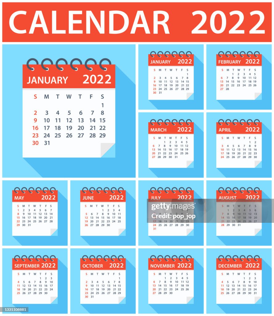 Calendar 2022 - Flat Modern Colorful. Week starts on Sunday