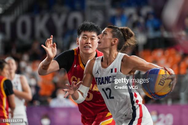 Laetitia Guapo of Team France handles the ball in the 3x3 Basketball Women's Bronze Medal Game between France and China on day five of the Tokyo 2020...