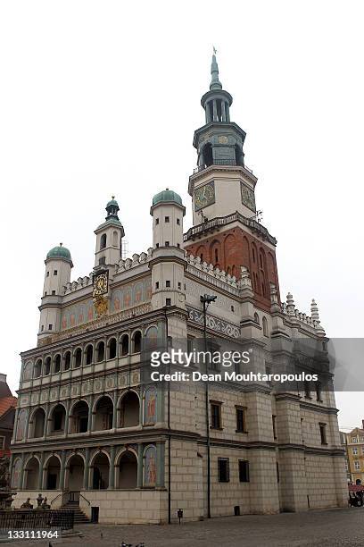 General view of Poznan Town Hall or Ratusz located in the Old Market Square or Stary Rynek on November 16, 2011 in Poznan, Poland. The UEFA European...