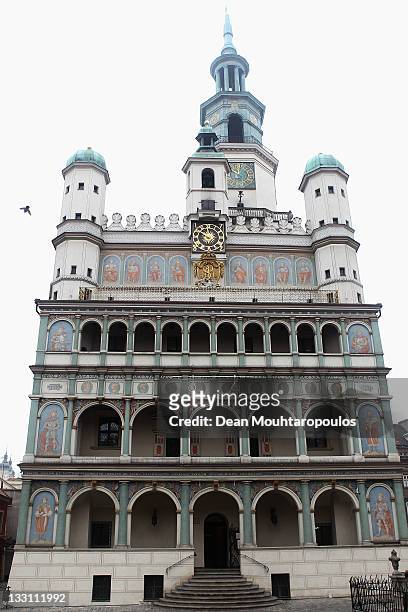 General view of Poznan Town Hall or Ratusz located in the Old Market Square or Stary Rynek on November 16, 2011 in Poznan, Poland. The UEFA European...