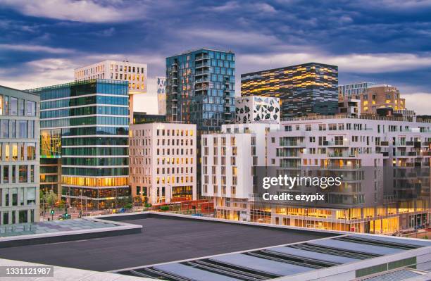 modern city oslo / norway / midnight sun - oslo business stock pictures, royalty-free photos & images