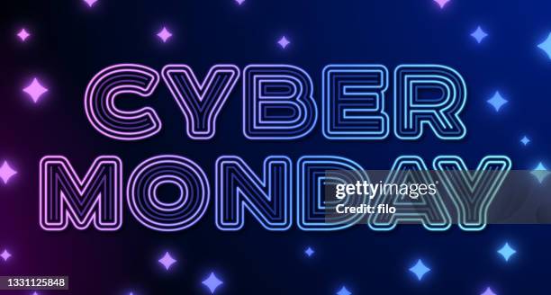 ilustraciones, imágenes clip art, dibujos animados e iconos de stock de cyber monday neon sign mensaje - monday