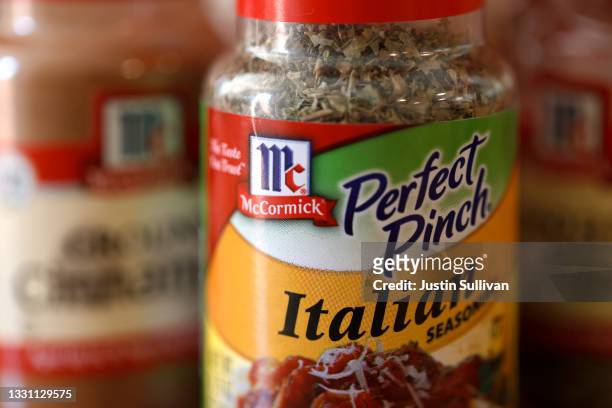In this photo illustration a bottle of McCormick Perfect Pinch Italian Seasoning is displayed in a kitchen on July 28, 2021 in San Anselmo,...