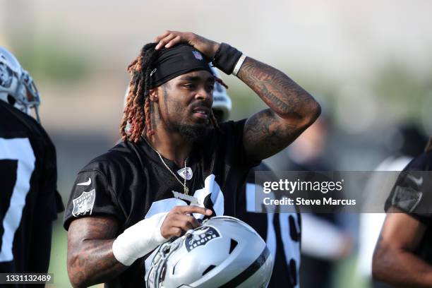 Damon Arnette of the Las Vegas Raiders is shown during training camp at the Las Vegas Raiders Headquarters/Intermountain Healthcare Performance...