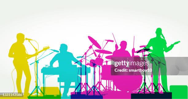 bildbanksillustrationer, clip art samt tecknat material och ikoner med rock band - drummer silhouette