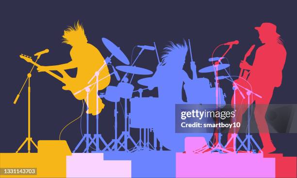 stockillustraties, clipart, cartoons en iconen met rock band - drummer silhouette