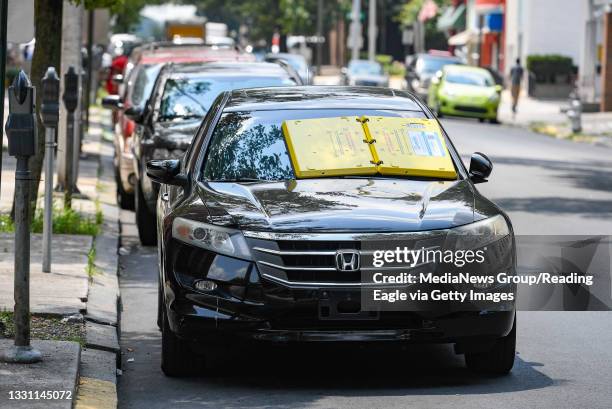 Reading, PA A barnacle parking enforcement device on the windshield of a car on the 100 block of North 9th Street in Reading, Pennsylvania Wednesday...