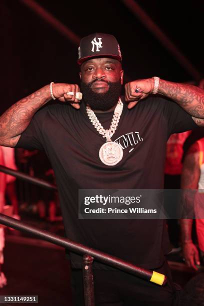 Rick Ross Backstage at Hot 107.9 Birthday Bash 25 at Center Parc Credit Union Stadium at Georgia State University on July 17, 2021 in Atlanta,...