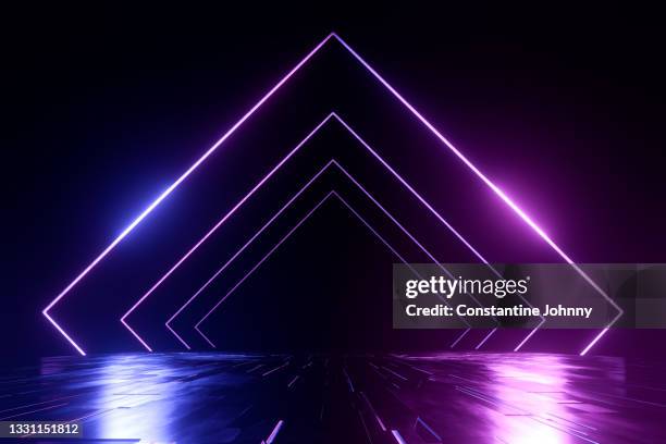 abstract futuristic geometric neon light background - futuristic background stock-fotos und bilder