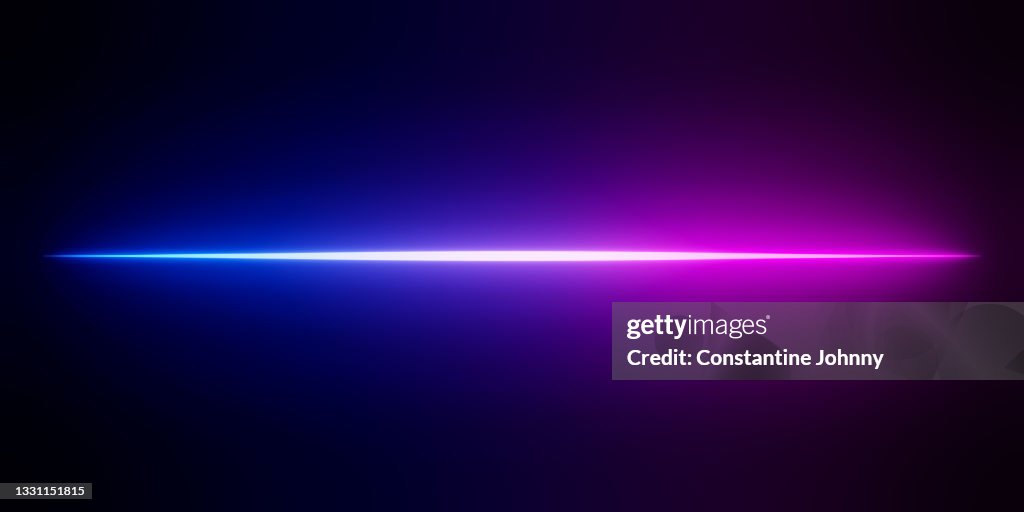 Abstract Neon Purple and Blue Color Light Beam. Horizontal Line Glowing Background.