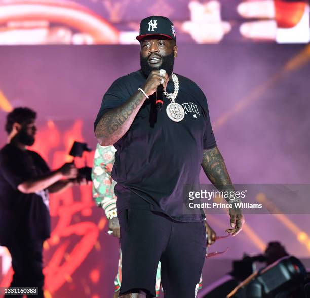 Rick Ross attends Hot 107.9 Birthday Bash 25 at Center Parc Credit Union Stadium at Georgia State University on July 17, 2021 in Atlanta, Georgia.