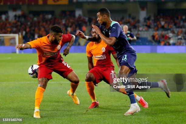 Cody Gakpo of PSV, DeAndre Yedlin of Galatasaray, Jesse Sekidika of Galatasaray during the UEFA Champions League Second Qualifying Round: Second Leg...