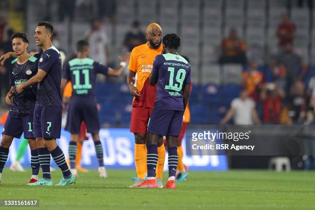 Ryan Babel of Galatasaray, Bruma of PSV during the UEFA Champions League Second Qualifying Round: Second Leg match between Galatasaray and PSV at...