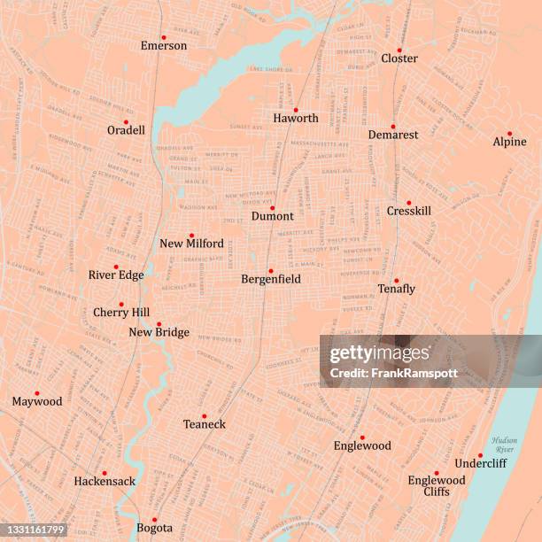 nj bergen bergenfield vector road map - englewood, nj stock illustrations