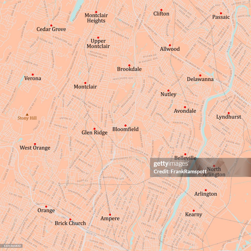 NJ Essex Bloomfield Vector Road Map
