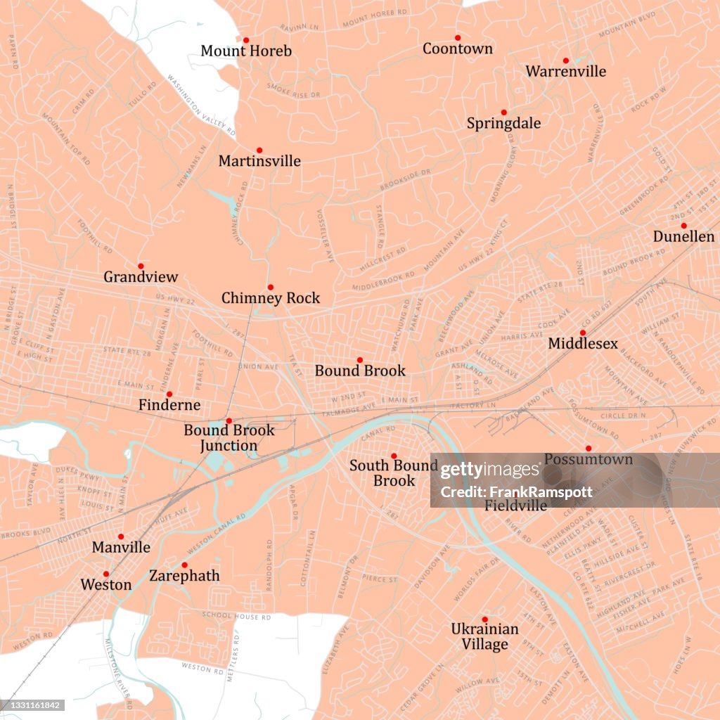 NJ Somerset Bound Brook Vector Road Map