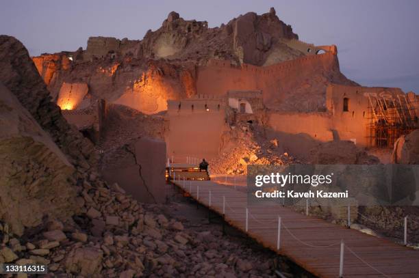 Arg-e Bam citadel in ruins almost a year after a major earthquake struck the city, Bam, Iran, 6th November 2004. The 2003 Bam earthquake was a major...