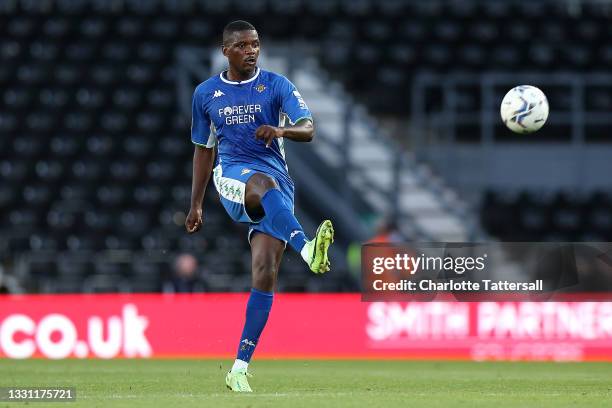 William Carvalho of Real Betis in action during the Pre-Season Friendly match between Derby County and Real Betis at Pride Park on July 28, 2021 in...
