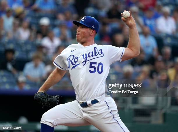 Kris Bubic of the Kansas City Royals pitches in the first inning against the Chicago White Sox at Kauffman Stadium on July 28, 2021 in Kansas City,...