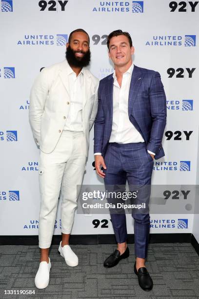 Matt James and Tyler Cameron attend "You Deserve Better" Tyler Cameron In Conversation With Matt James at 92nd Street Y on July 28, 2021 in New York...