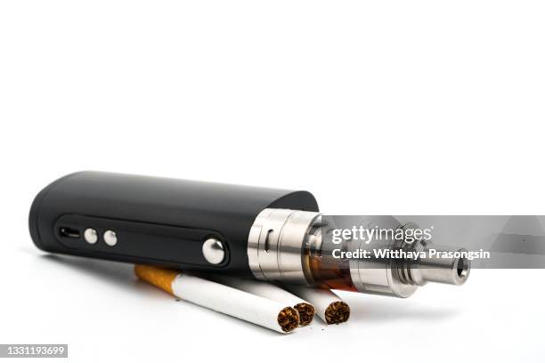 big electronic cigarettes isolated on white - cigarette électronique photos et images de collection