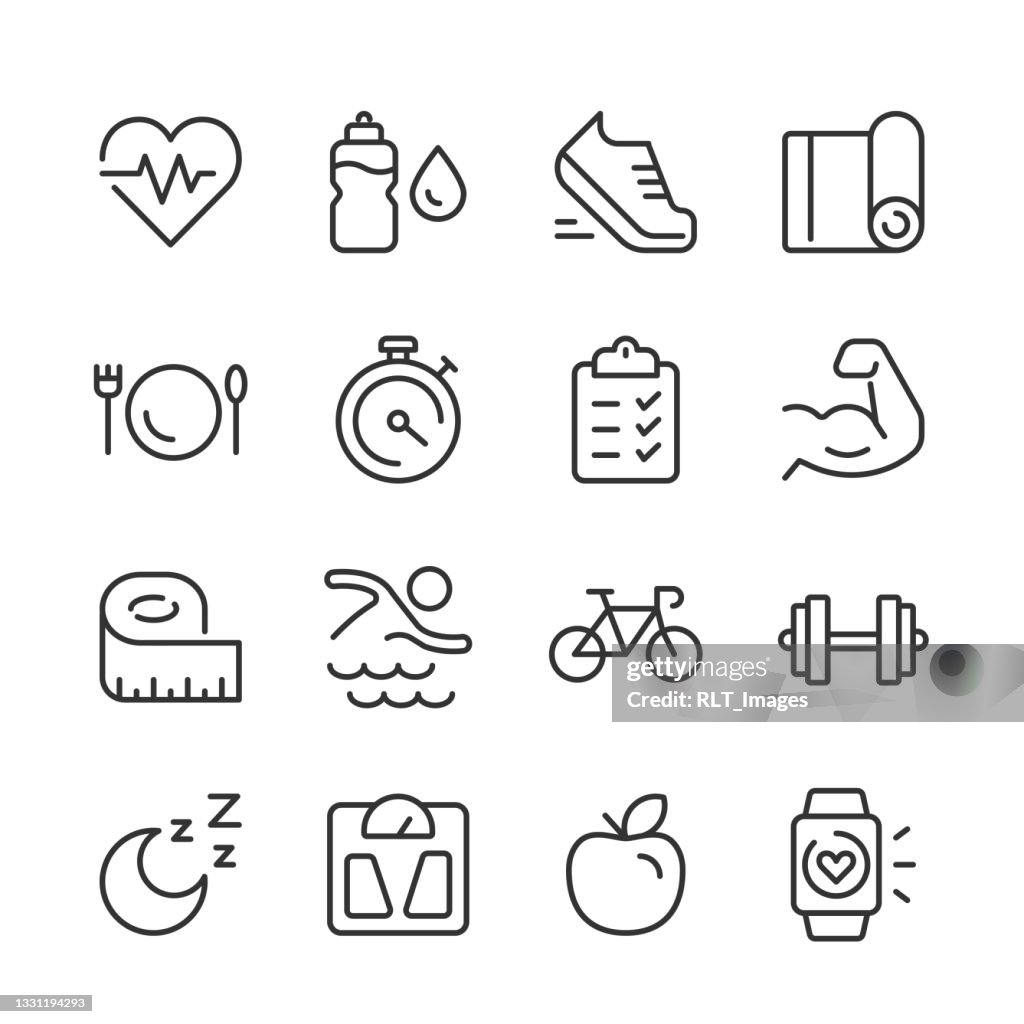 Health & Fitness Icons — Monoline Series