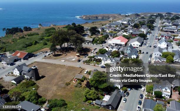 Downtown is seen from this drone view in Mendocino, Calif., on Thursday, July 8, 2021.