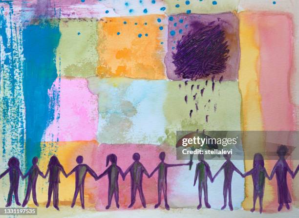 stockillustraties, clipart, cartoons en iconen met people holding hands and offering assistance to a person in need. concept of care, emotional  support. - geestelijke gezondheid