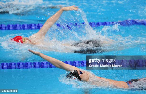 Ryosuke Irie of Team Japan competes in the first Semifinal of the Men's 200m Backstroke on day six of the Tokyo 2020 Olympic Games at Tokyo Aquatics...