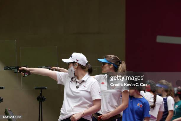 Athletes compete during the 25M Pistol Women's Precision Stage on day six of the Tokyo 2020 Olympic Games at Asaka Shooting Range on July 29, 2021 in...