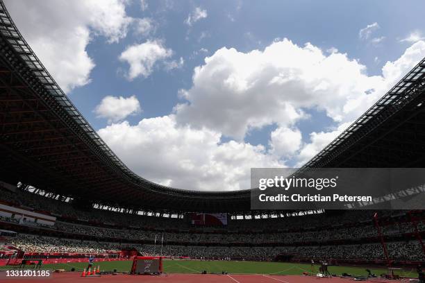 General views inside the Olympic Stadium, host to the Athletics competition, at the Tokyo Olympic Games on July 29, 2021 in Tokyo, Japan.