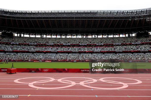 General views inside the Olympic Stadium, host to the Athletics competition, at the Tokyo Olympic Games on July 29, 2021 in Tokyo, Japan.