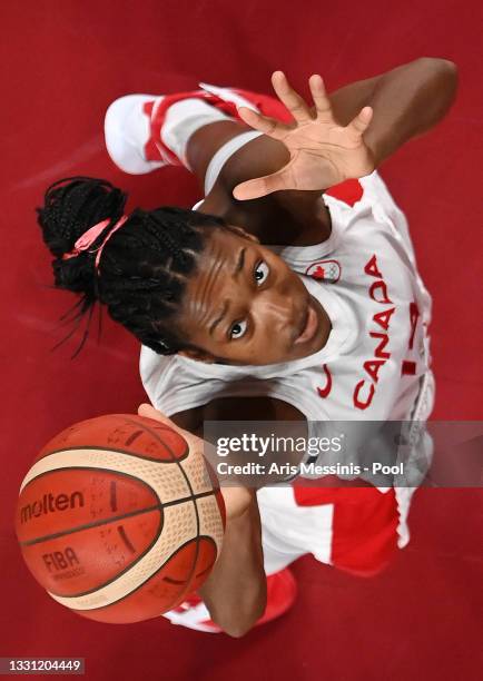 Kayla Alexander of Team Canada eyes the basket against Republic of Korea during the second half of a Women's Preliminary Round Group A game on day...