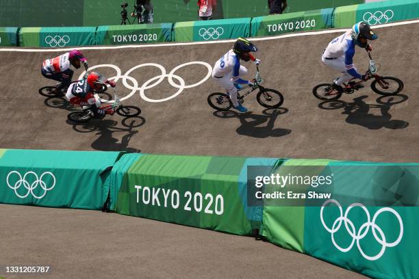 Kye Whyte of Team Great Britain, Corben Sharrah of Team United States, Romain Mahieu of Team France and Sylvain Andre of Team France as they compete...