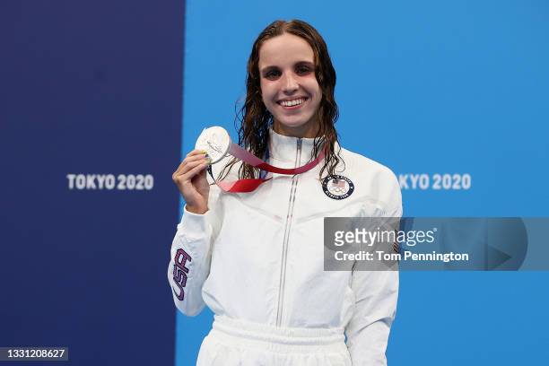 Silver medalist Regan Smith of Team United States poses with the silver medal for the Women's 200m Butterfly Final on day six of the Tokyo 2020...