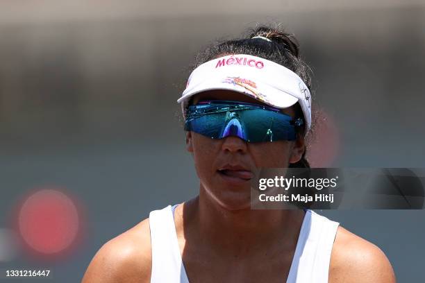 Kenia Lechuga of Team Mexico reacts at the start in the women's single sculls semi-final on day six of the Tokyo 2020 Olympic Games at Sea Forest...