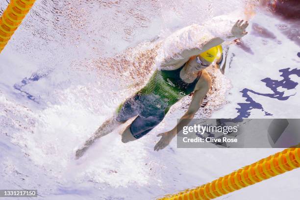 Emma McKeon of Team Australia competes in the Women's 4 x 200m Freestyle Relay Final on day six of the Tokyo 2020 Olympic Games at Tokyo Aquatics...