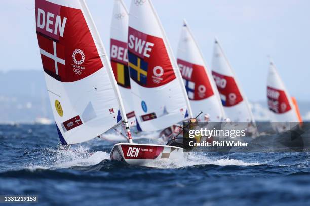 Anne-Marie Rindom of Team Denmark competes in the Women's Laser Radial race on day six of the Tokyo 2020 Olympic Games at Enoshima Yacht Harbour on...