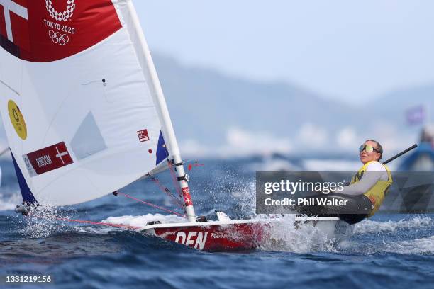 Anne-Marie Rindom of Team Denmark competes in the Women's Laser Radial race on day six of the Tokyo 2020 Olympic Games at Enoshima Yacht Harbour on...