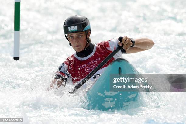 Mallory Franklin of Team Great Britain competes during the Women's Canoe Slalom Semi-final on day six of the Tokyo 2020 Olympic Games at Kasai Canoe...