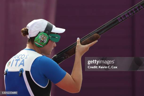 Silvana Stanco of Team Italy competes during the Trap Women's Finals on day six of the Tokyo 2020 Olympic Games at Asaka Shooting Range on July 29,...