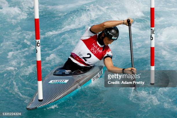 Mallory Franklin of Team Great Britain competes during the Women's Canoe Slalom Semi-final on day six of the Tokyo 2020 Olympic Games at Kasai Canoe...