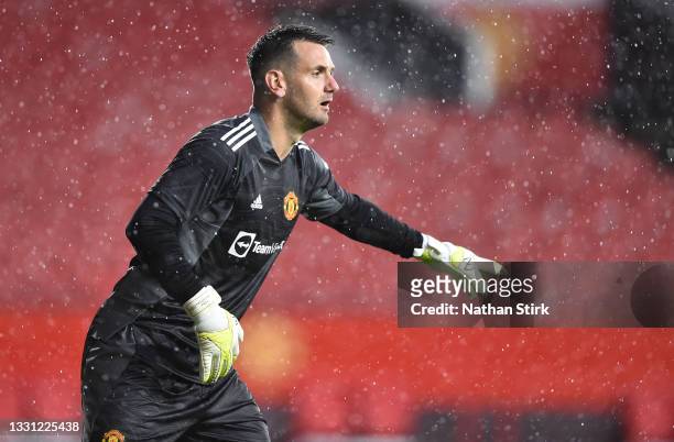 Tom Heaton of Manchester United gestures during the pre-season friendly match between Manchester United and Brentford at Old Trafford on July 28,...